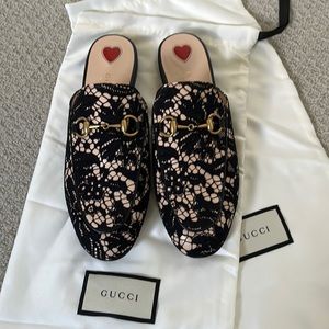 Gucci Princetown black and nude loafer slide mule